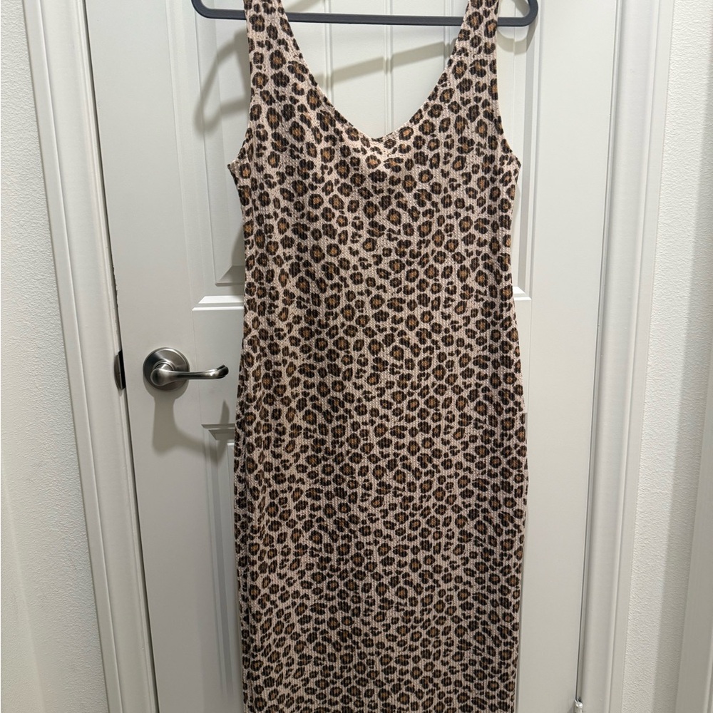 Taylor Jay Leopard-Print Midi Dress in Brown and Cream